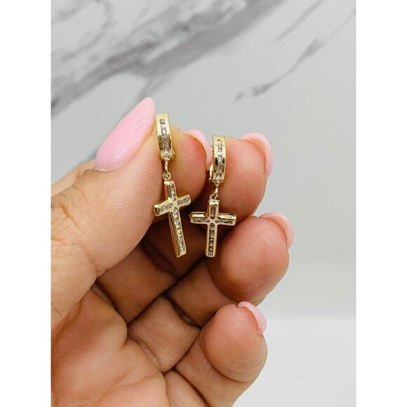 ❤️ 10k solid gold huggies hoops cross men or women